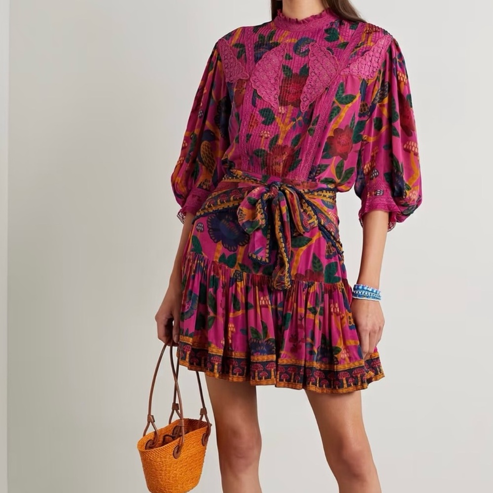 FARM Rio Pink and Purple Floral Mini Skirt